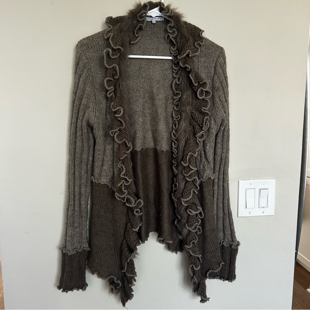 Y2K Tempo Paris Women's Faux Fur Trim Knit Long Cardigan Sweater. Size M/L
